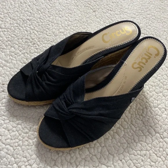 Circus Sam Edelman Black Espadrille Wedge Sandals Size 7.5 - Picture 12 of 13